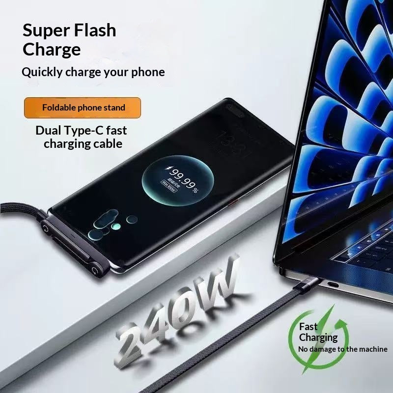 Câble USB-C 240W Charge Rapide – Pliable & Support Intégré