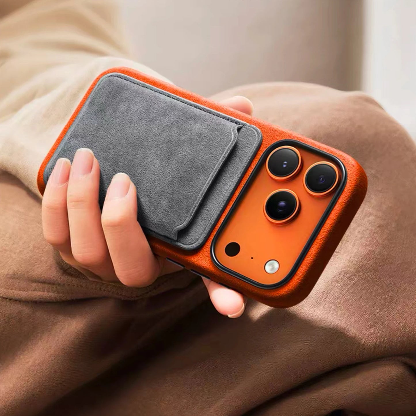 Coque Alcantara Italien MagSafe iPhone 17 Pro – Bouton Smart Premium