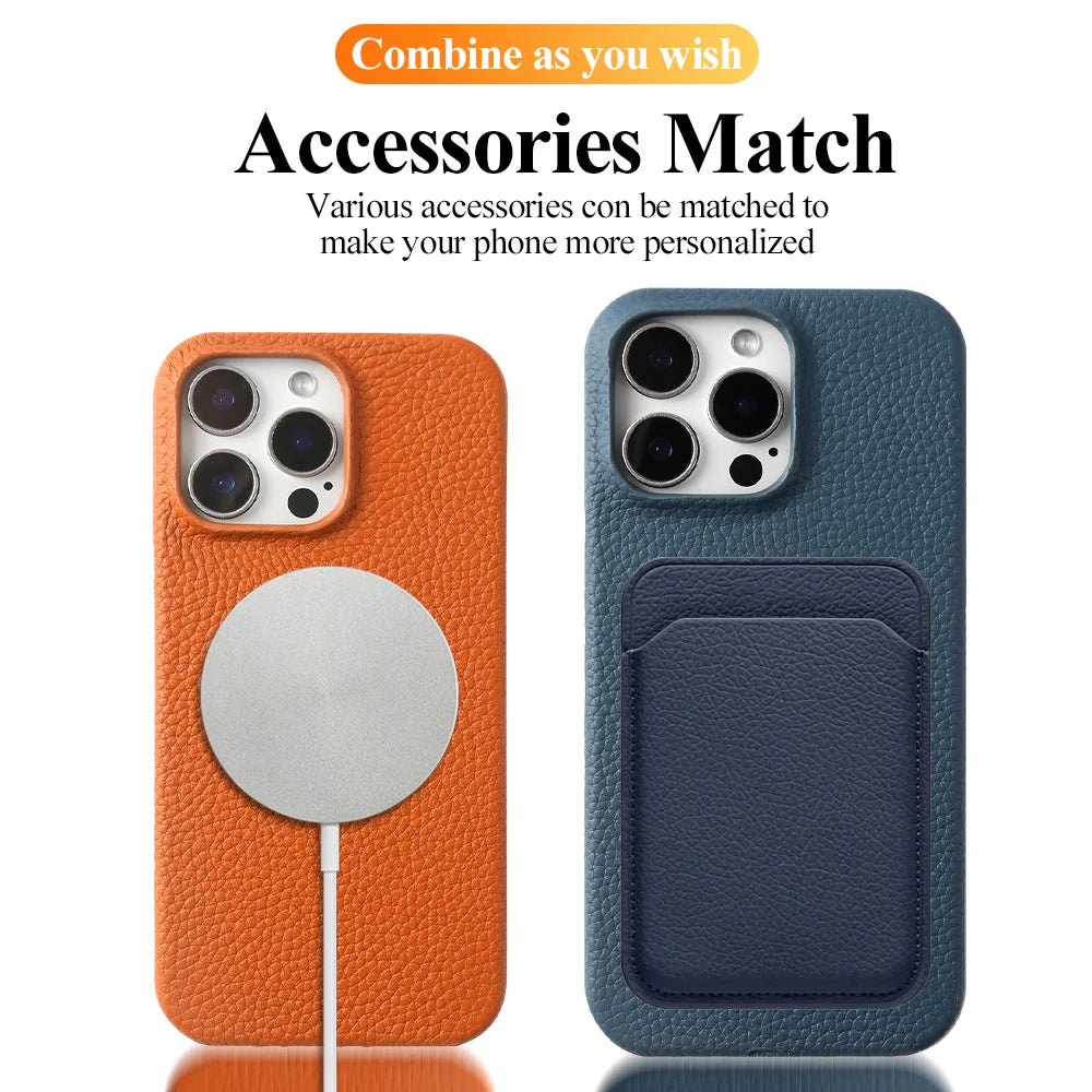 Coque Cuir Véritable Magnétique iPhone 16 Pro Max – MagSafe & Antichoc