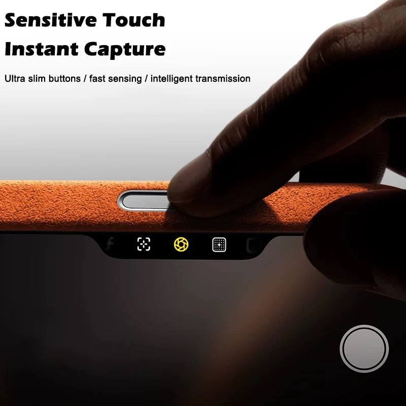 Coque Alcantara Italien MagSafe iPhone 17 Pro – Bouton Smart Premium