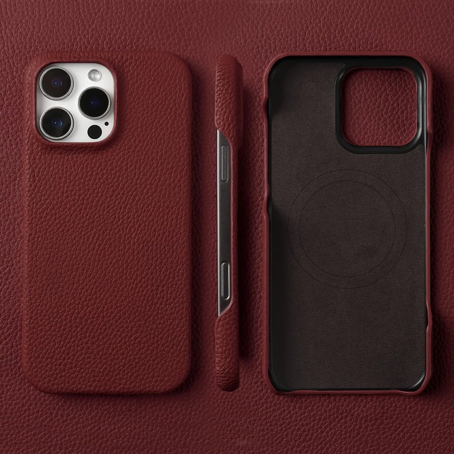 Coque Cuir Véritable Magnétique iPhone 16 Pro Max – MagSafe & Antichoc