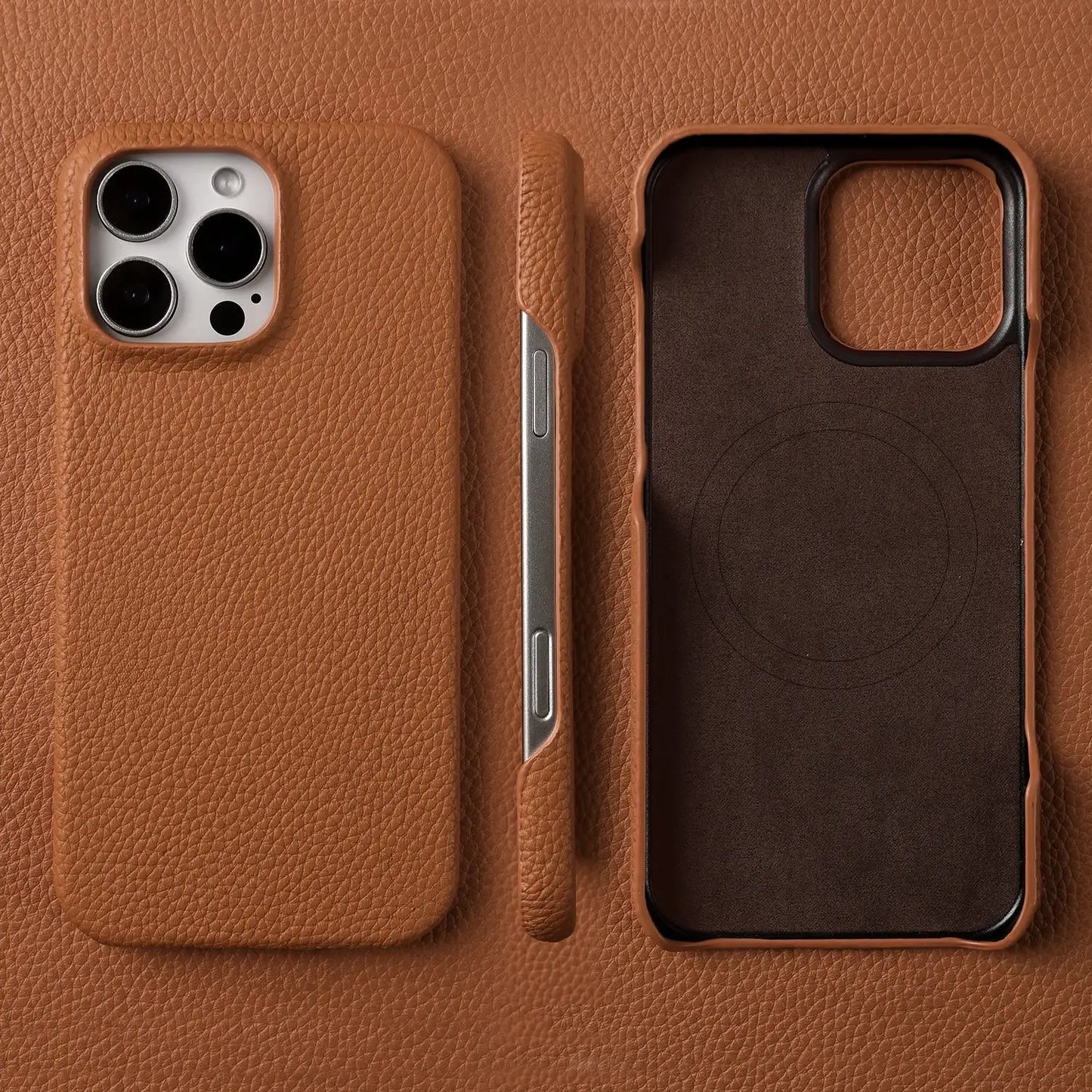 Coque Cuir Véritable Magnétique iPhone 16 Pro Max – MagSafe & Antichoc