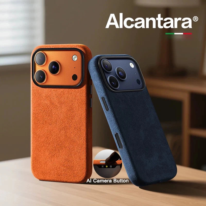 Coque Alcantara Italien MagSafe iPhone 17 Pro – Bouton Smart Premium