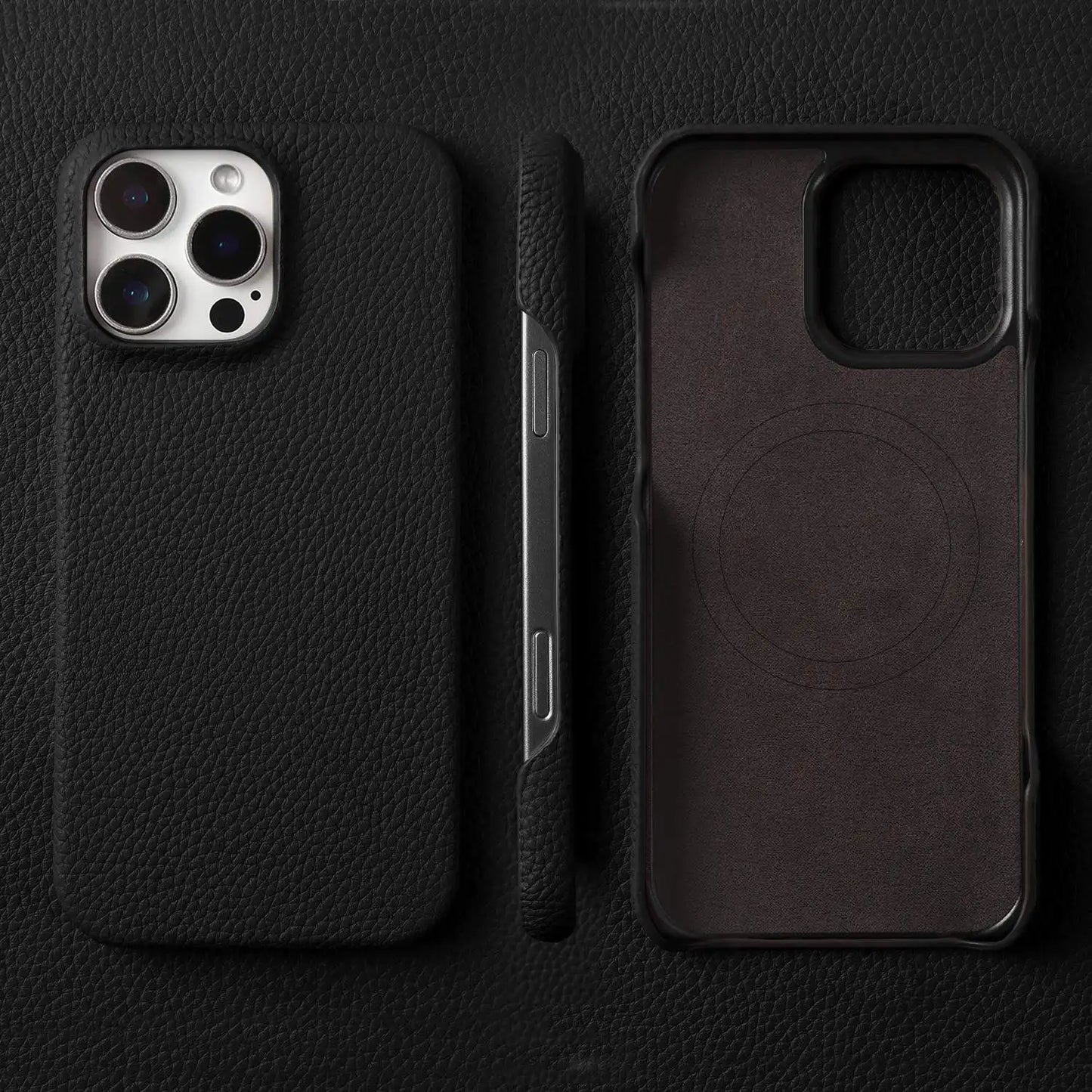 Coque Cuir Véritable Magnétique iPhone 16 Pro Max – MagSafe & Antichoc