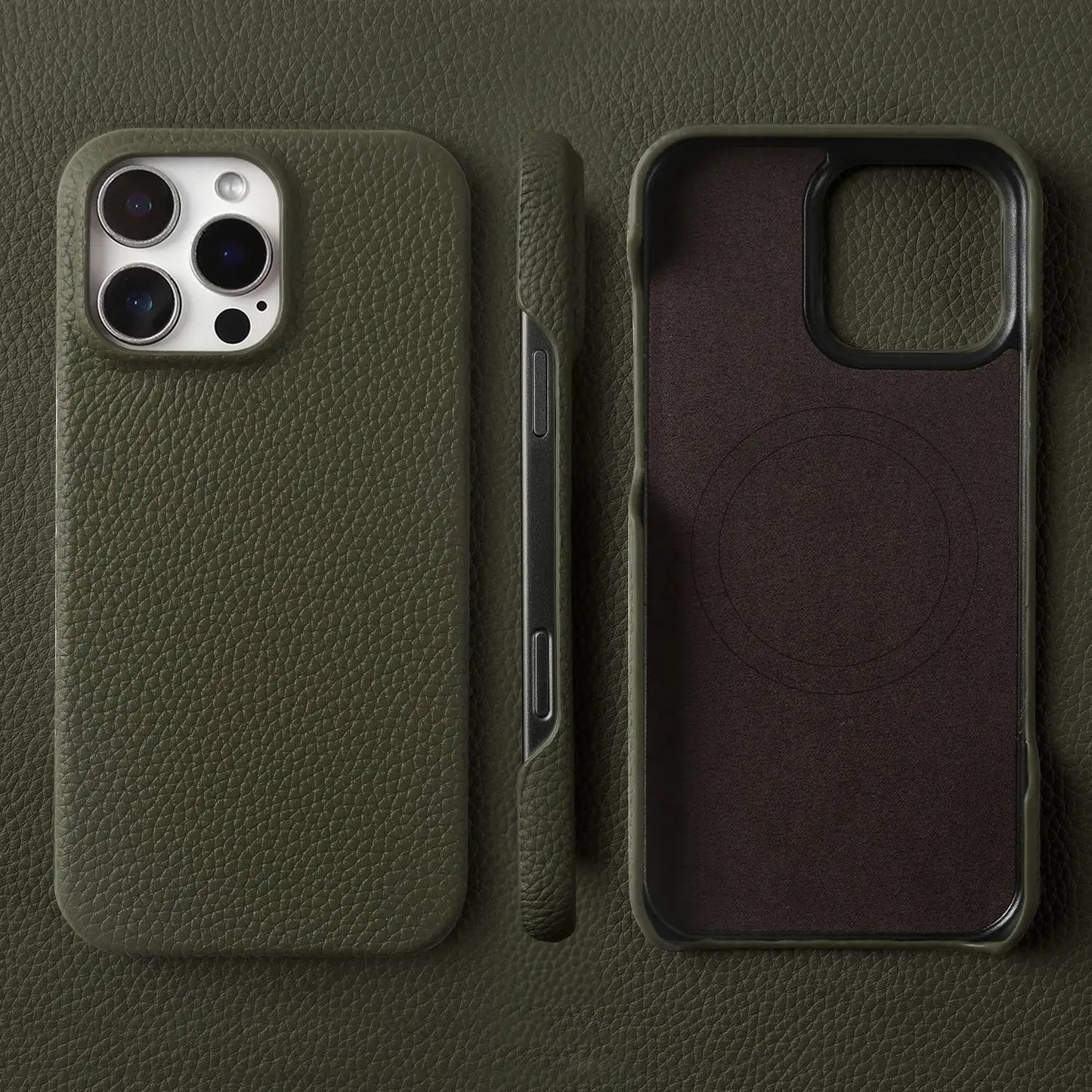 Coque Cuir Véritable Magnétique iPhone 16 Pro Max – MagSafe & Antichoc