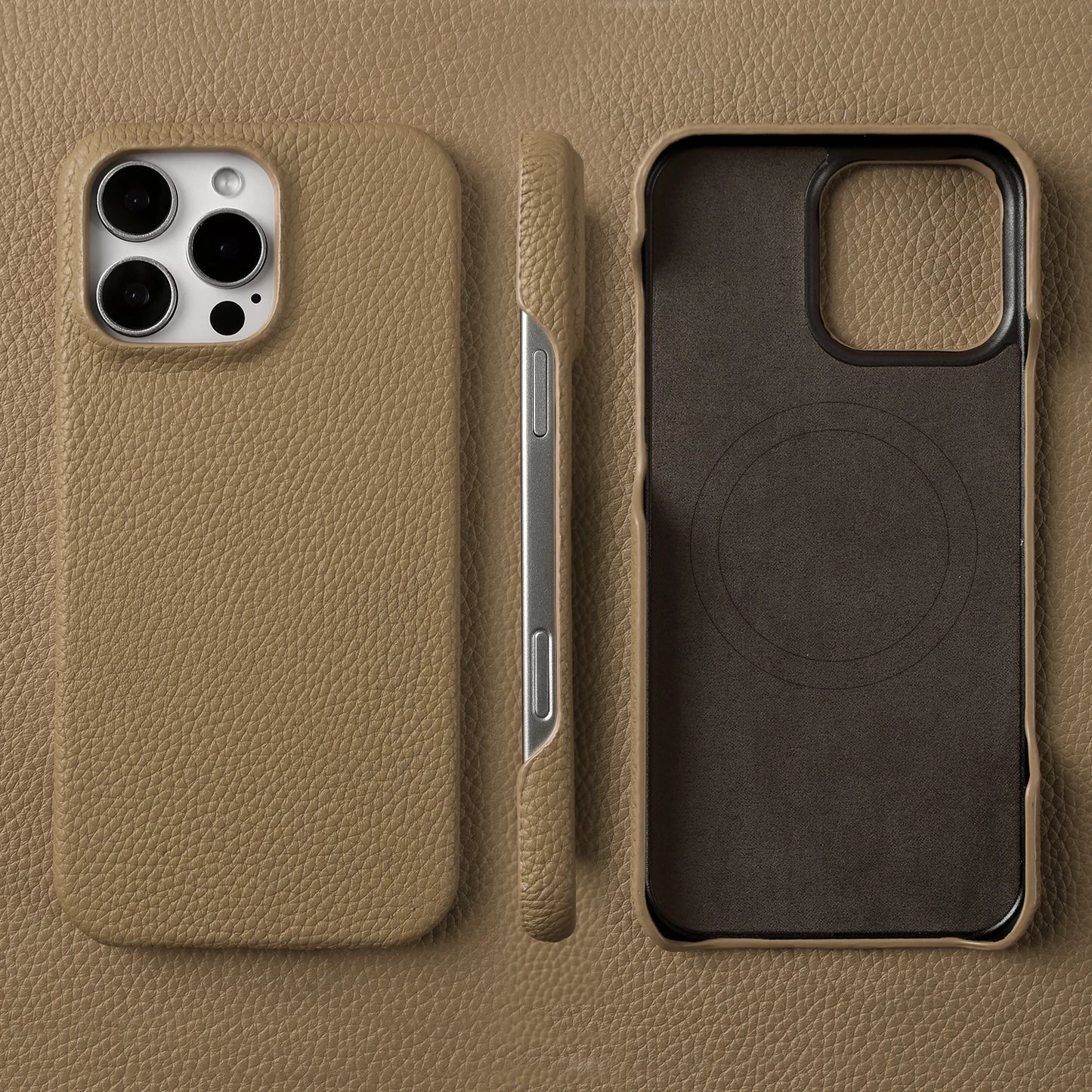 Coque Cuir Véritable Magnétique iPhone 16 Pro Max – MagSafe & Antichoc